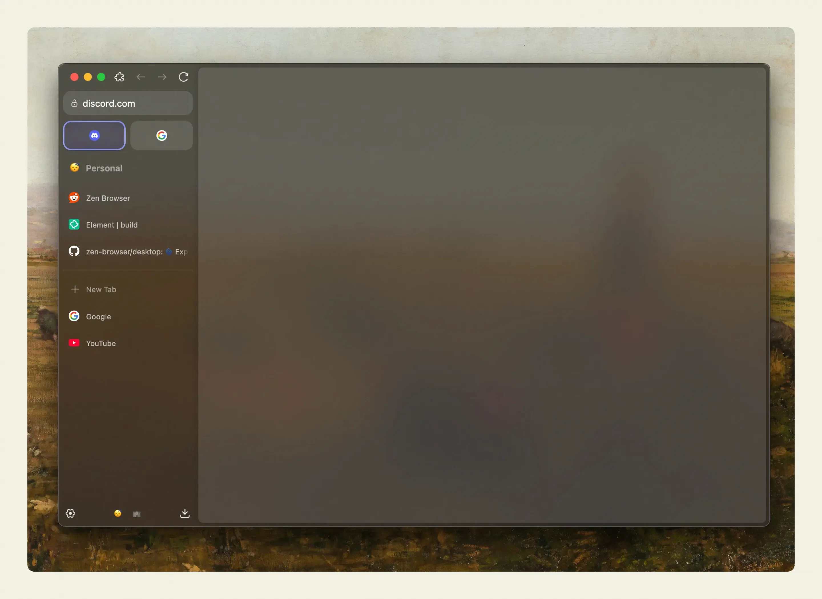 A Zen Browser empty window running on macOS.